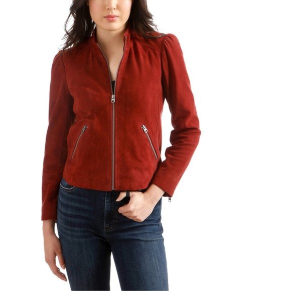 Lucky Brand Jackets & Blazers - Lucky Brand suede puff sleeve jacket | Red | Size small